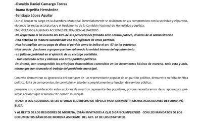 Morena San Salvador acusa supuesta traición de regidores morenistas