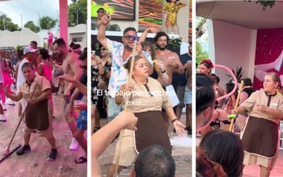 «El alma de la fiesta»: empleada de limpieza se vuelve viral y se roba el show.