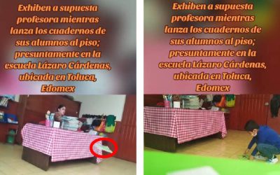 Maestra avienta los cuadernos de sus alumnos al piso después de haberlos revisado para que vallan a recogerlos. VIDEO