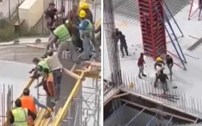 Se armo la Batalla Campal en la construcción, albañiles se dieron todos contra todos. VIDEO